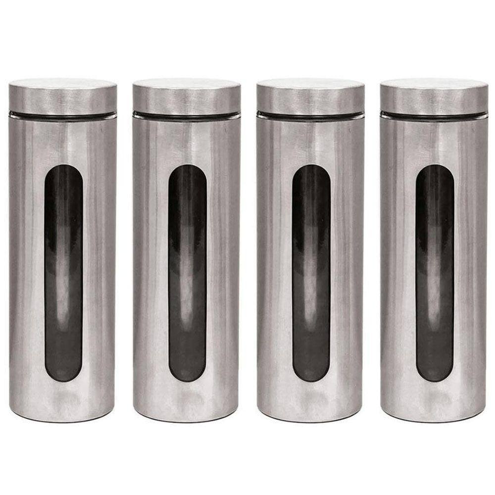 Kit 4 Pote Inox Visor Vítreo Fechamento Hermético 1,8 Litros