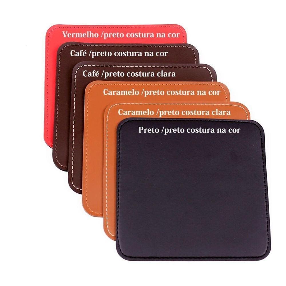Mouse Pad 20X20 Em Couro Dupla Face Preto Costura Na Cor