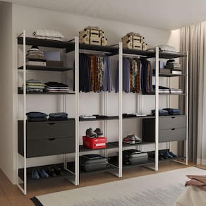 Closet Industrial Casal Completo Loft Preto 4 Módulos Cabideiro com Gavetas Ferro Branco