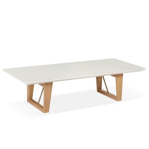 Mesa de Centro Roma Univ 140 cm Tampo Madeira Vidro Colado Branco Madeira Amêndoa Metalizado Dourado