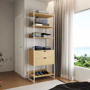 Closet Solteiro Estilo Industrial Loft 1 Módulo com Gaveta Canela Ferro Branco