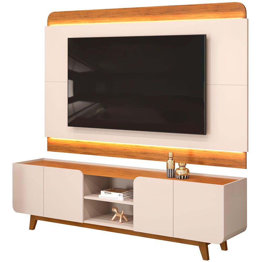 Rack Para Sala com Painel Para TV 75 Pol LED Cine D05 Off White Freijó - Lyam Decor