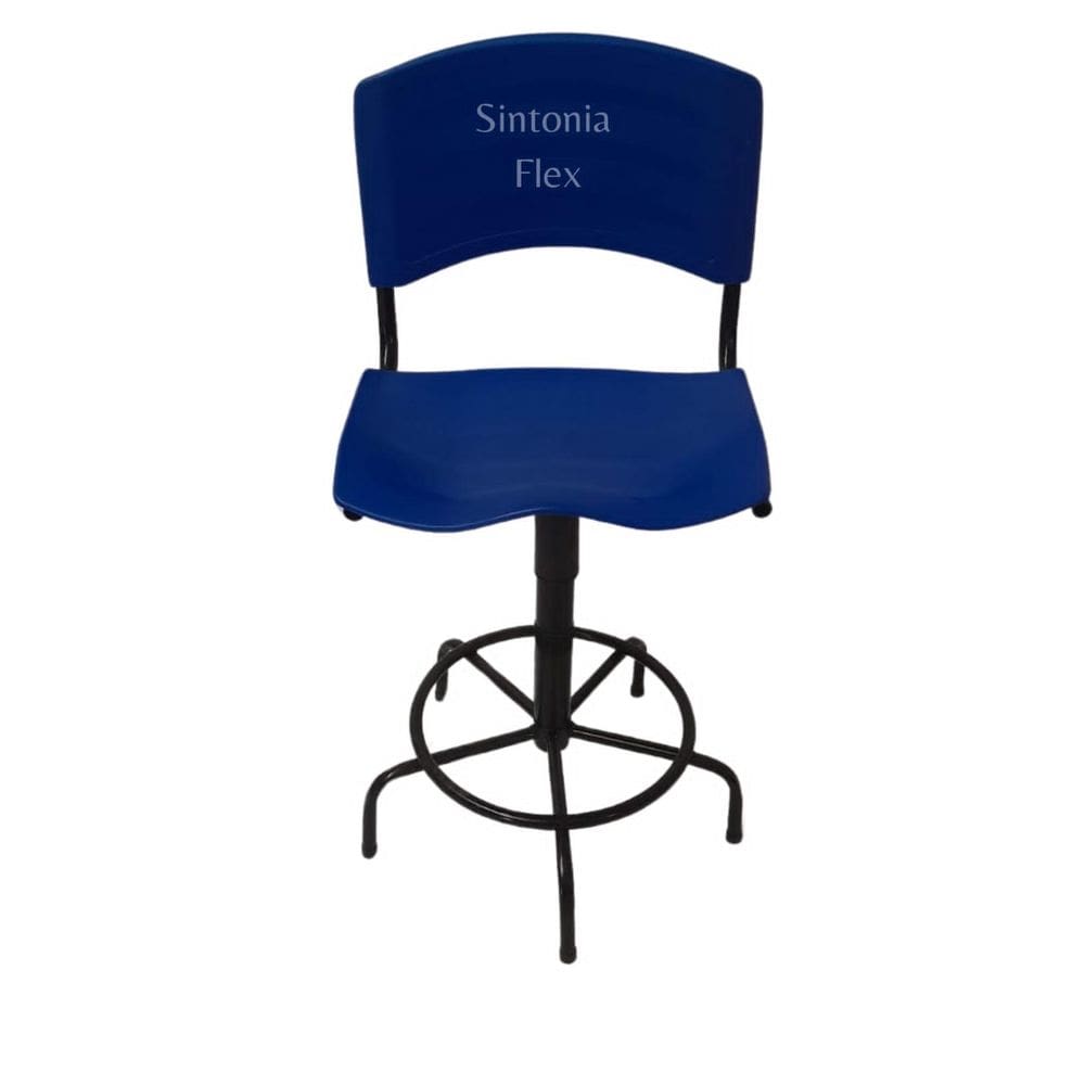 Cadeira Iso Caixas Alta Base Ferro Fixa Azul Pra Balcao