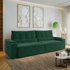 Sofá Retrátil e Reclinável com Porta Copos e Usb 4 Lugares 300cm Embaúba Extra Cabecasa Madeiramadei Verde Diamante