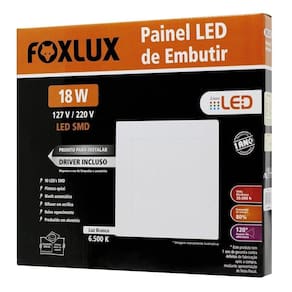 Plafon Painel FOXLUX Led 17cm Quadrado Embutir 12W 3,0K