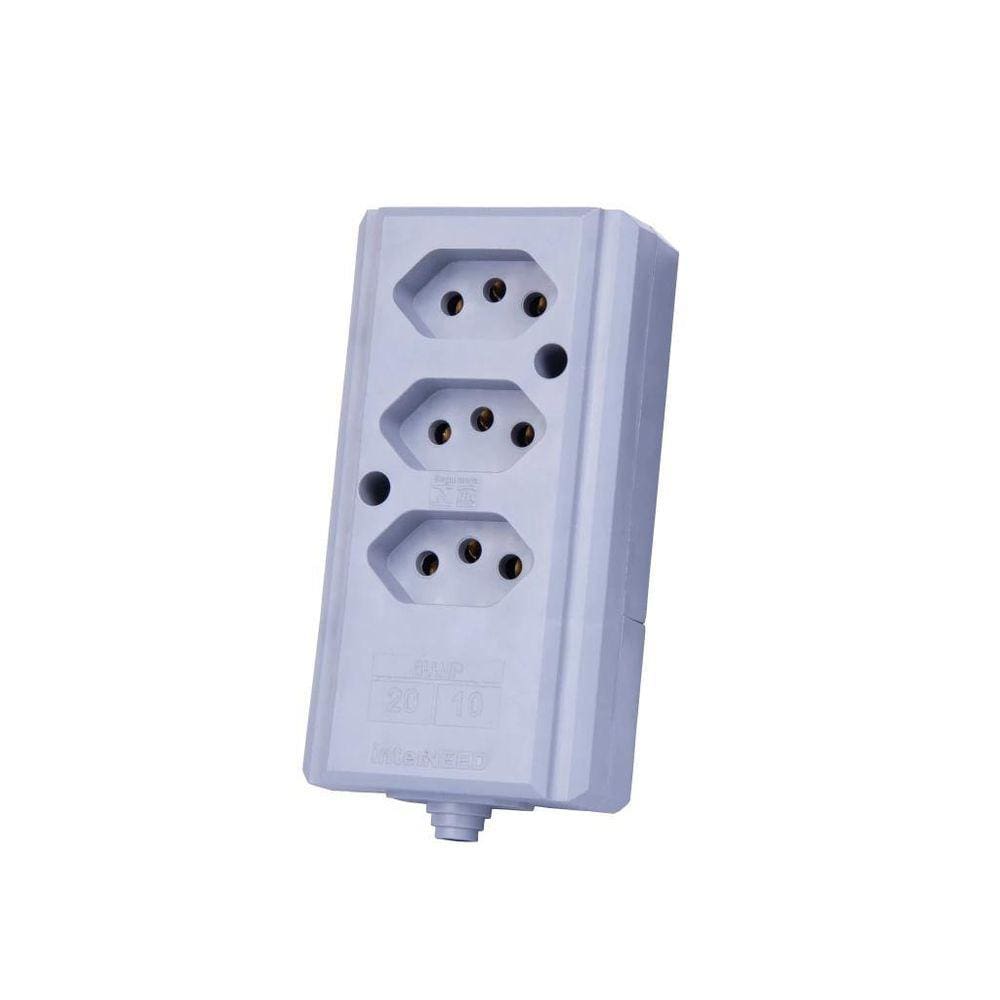 Tomada Em Barra 3 Tomadas Tripla 2P+T 10A 20A 110/220V Cinza