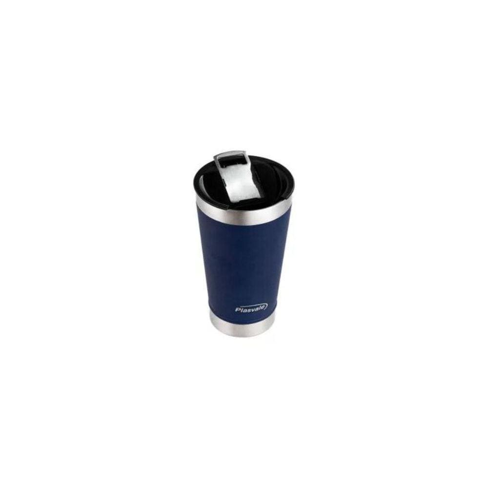 Copo Térmico Tampa Abridor De Garrafa Azul 650Ml Plasvale