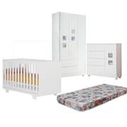 Quarto de Bebe com Berço Mini Cama 100% Mdf com Colchão Life Cômoda Life Guarda-roupa Life Branco
