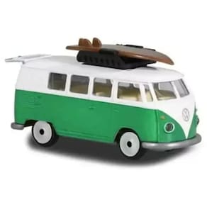 Miniatura Majorette Street Cars Kombi c/ Prancha de Surf 1/64 Metal Verde Branca