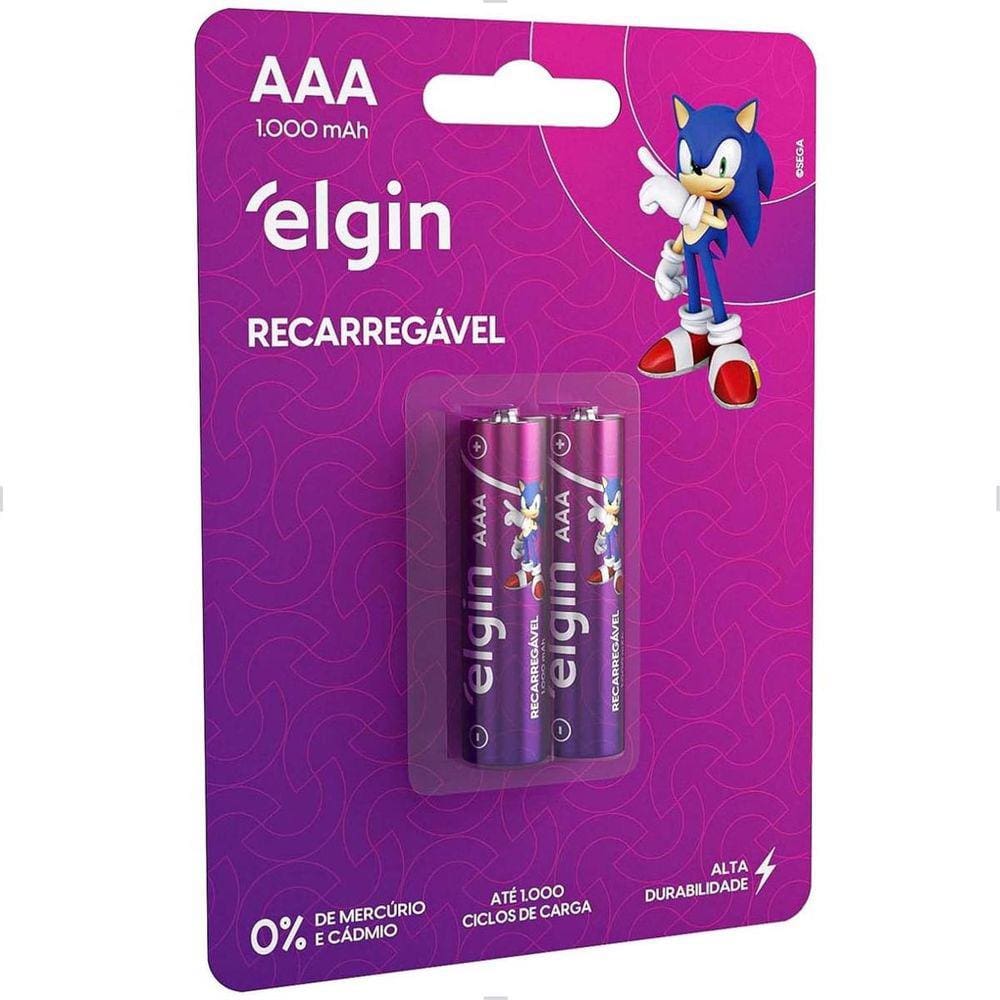 Pilha Recarregável AAA 1000 MAH Com 02 Unidades Elgin