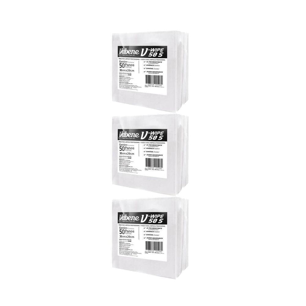 Pano V Wipe 50S 30X29Cm Branco Pac 50 Kit 3