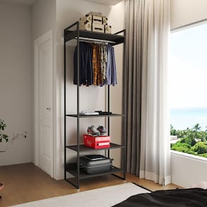 Closet Modulado Estilo Industrial Solteiro Loft Preto Cabideiro Ferro Preto
