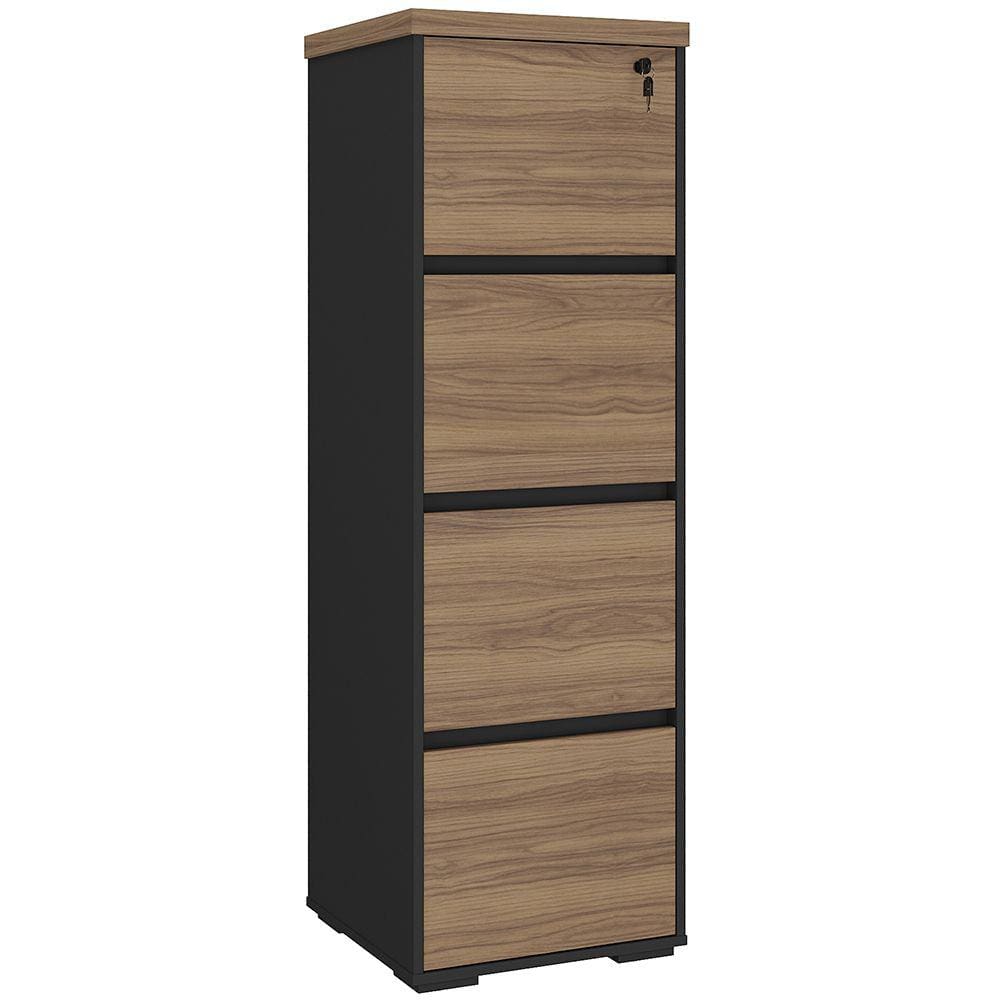 Armário Para Escritório Arquivo 04 Gavetas com Chave Unik A02 Nogal Preto - Lyam Decor