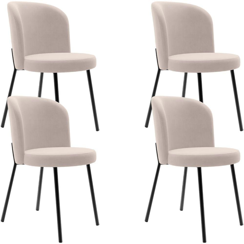 Kit 4 Cadeiras Sala de Jantar Estofada Gavi L02 Suede Bege - Lyam Decor