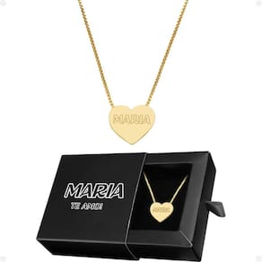 Colar Feminino Aço Dourado + Pingente Personalize Coração