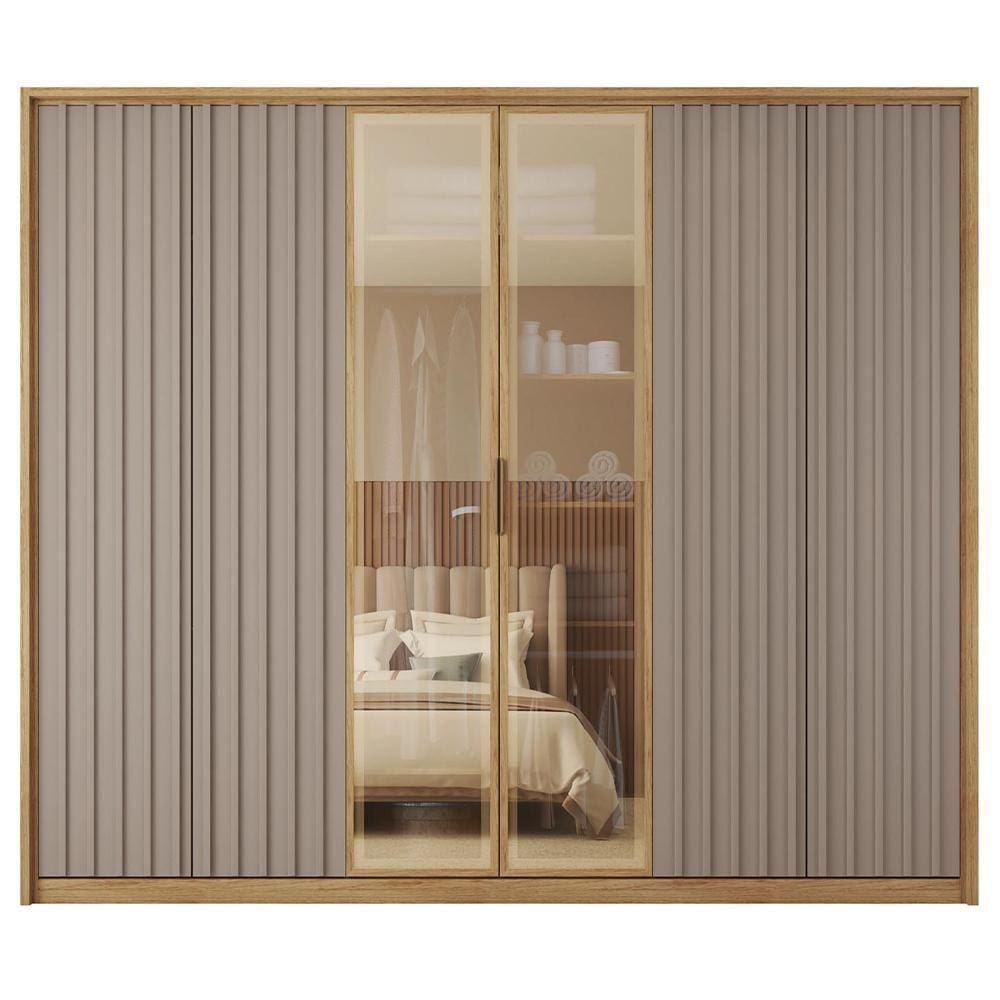 Guarda Roupa Grande 6 Portas 2 Espelhos Marrom Centurium