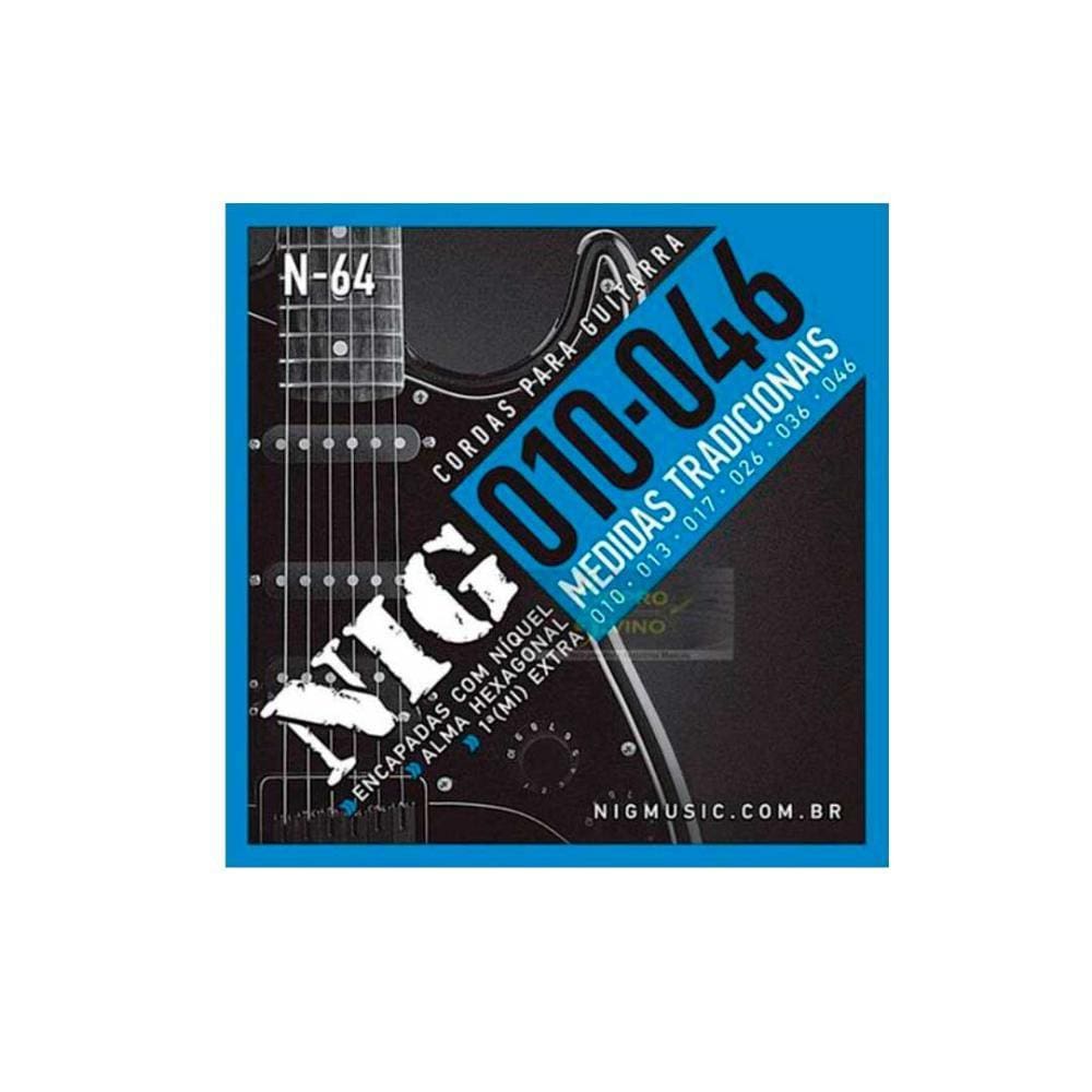 Encordoamento Guitarra. 010/.046 Tradicional - 1ª Mi Extra + Palheta Nig - N64 [F108]