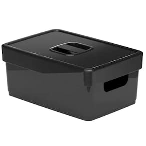 Organizador De Armário Média Preta Com Tampa 25X17X10Cm