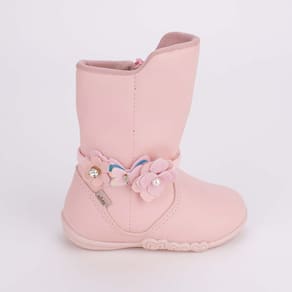 Bota Infantil Bebê Feminina Kidy Borboleta e Flores Rosa