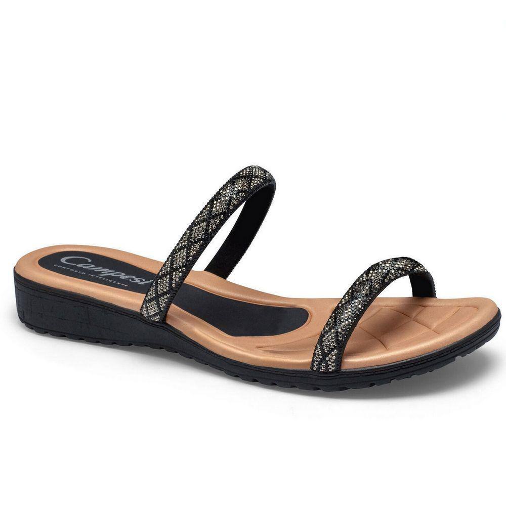 Tamanco Feminino Tiras Brilho Comfortavel Campesi L9519