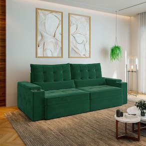 Sofá Retrátil e Reclinável com Porta Copos e Usb 4 Lugares 250cm Embaúba Extra Cabecasa Madeiramadei Verde Diamante