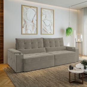 Sofá Retrátil e Reclinável com Porta Copos e Usb 4 Lugares 280cm Embaúba Extra Cabecasa Madeiramadei Cinza Claro Fosco