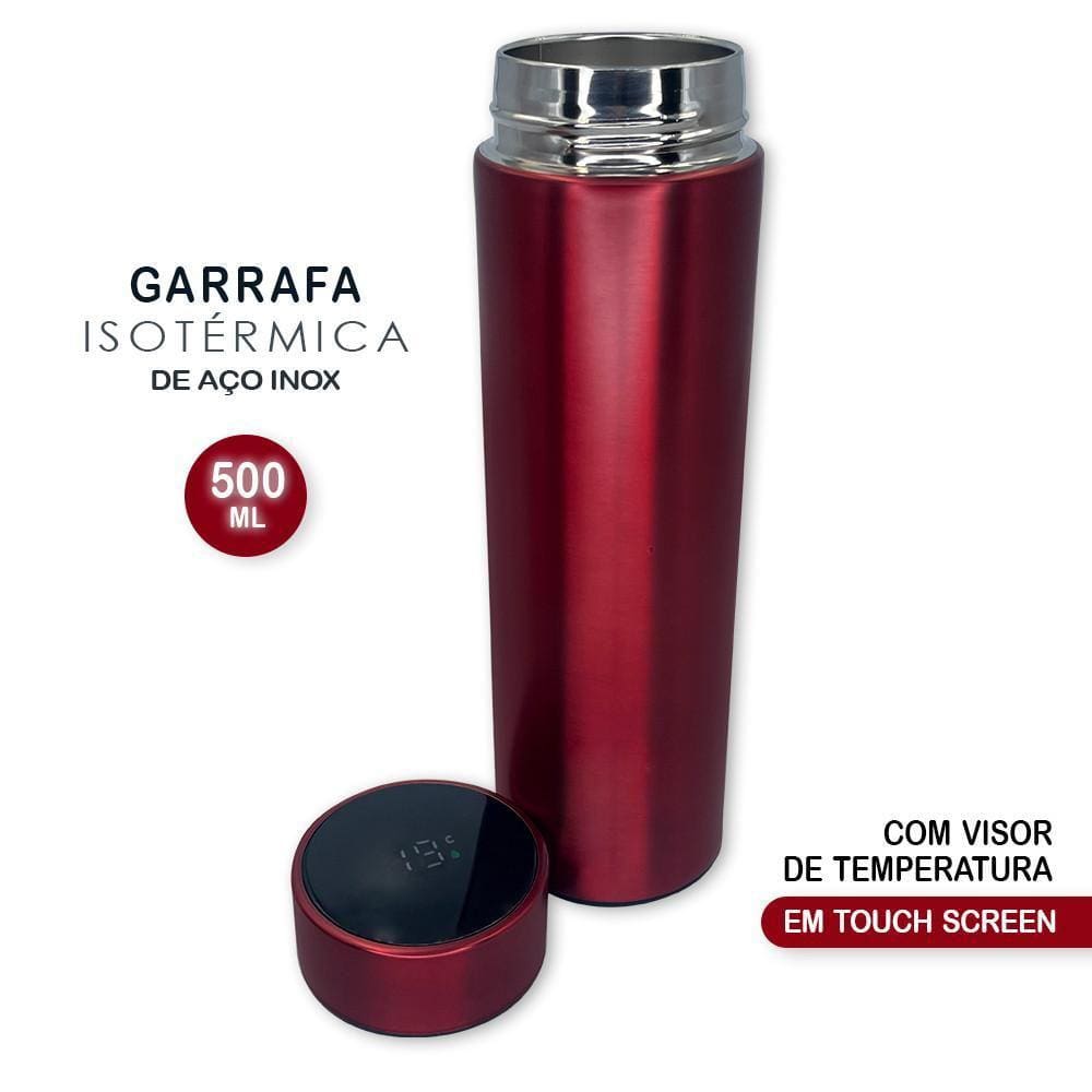 Garrafa Térmica Squeeze Até 24 Horas Com Medidor Tempratura