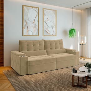 Sofá Retrátil e Reclinável com Porta Copos e Usb 4 Lugares 250cm Embaúba Extra Cabecasa Madeiramadei Palha Diamante