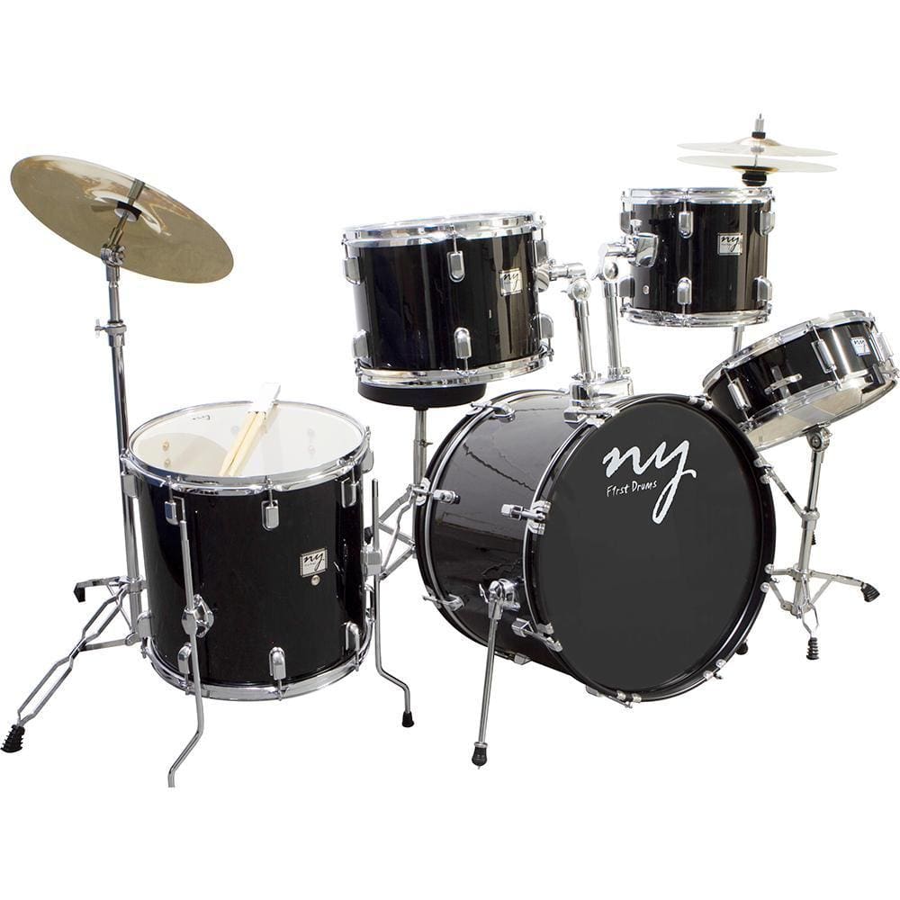 Bateria Acústica 2t Cromada Preto Com Banco Ny-f1rst [F097]