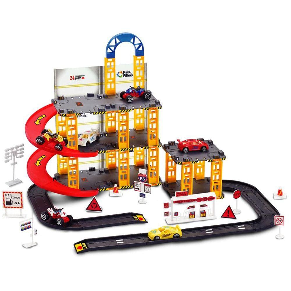 Brinquedo Pista de Carrinhos 3 Andares 67 Peças 4 Carros Pais & Filhos