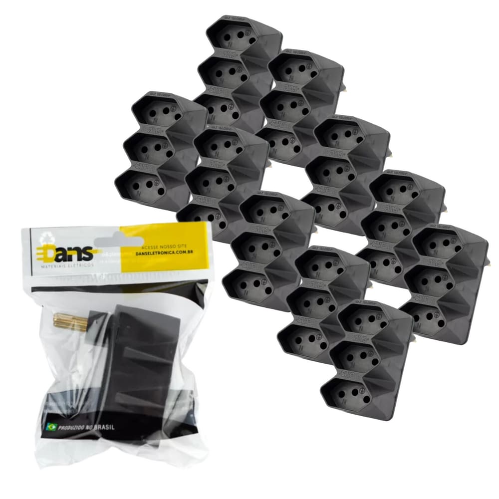 Kit 10 Adaptador Tomada Tripolar