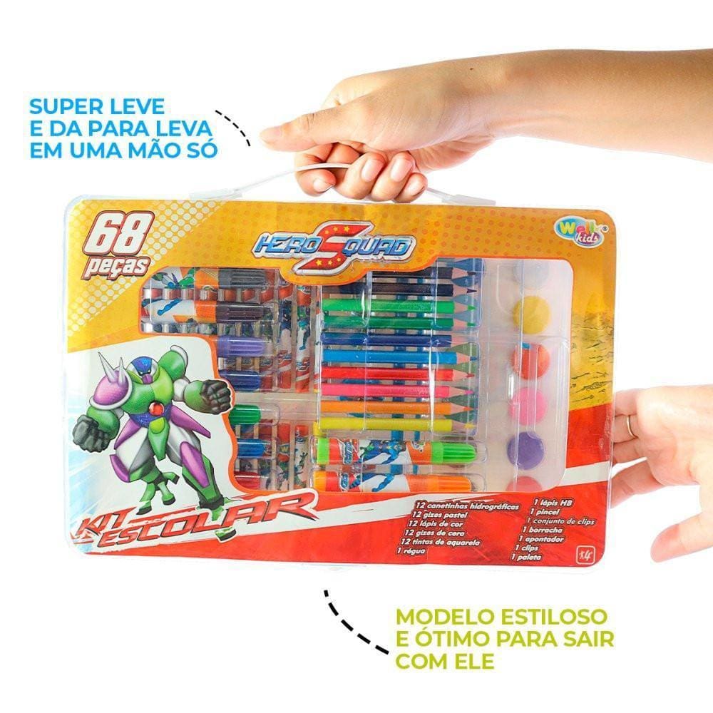 Maleta Kit Escolar Com 68 Peças Hero Squad