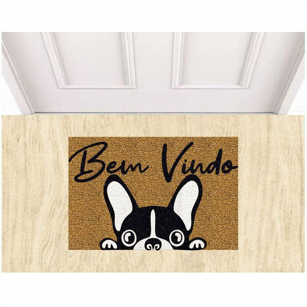 Tapete Capacho Vinil Bem vindo Bulldog Pets Para Decoração.