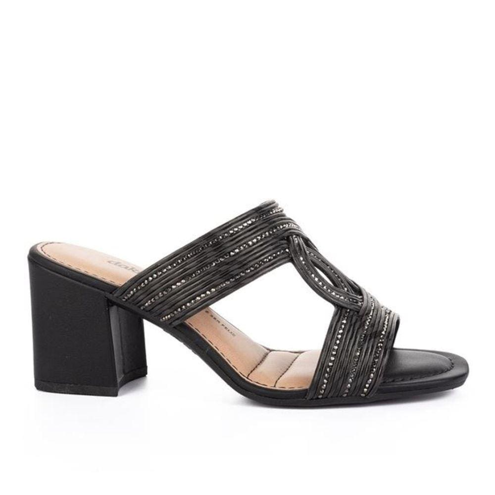 Tamanco Dakota Salto Bloco Médio Feminino Strass Preto