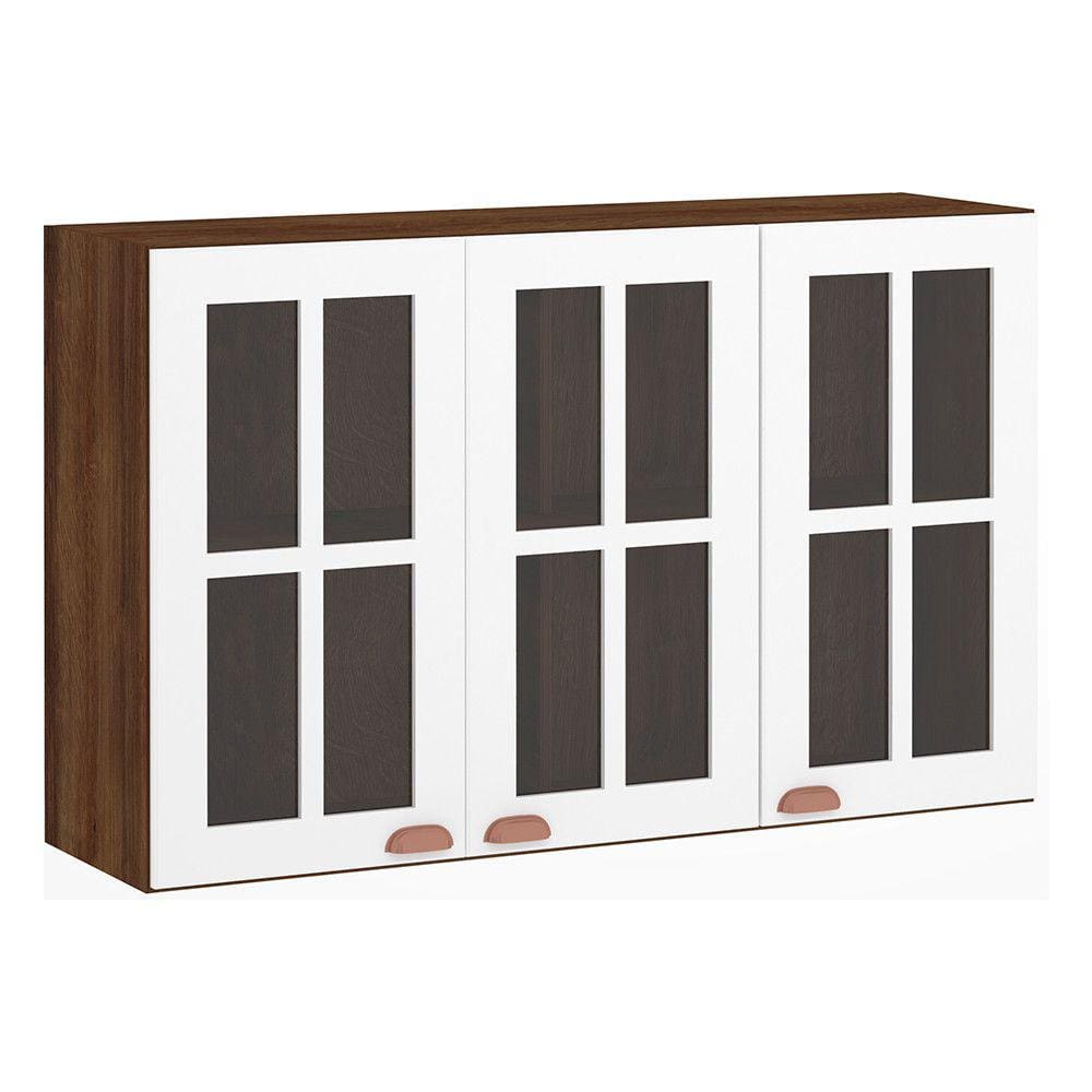 Armário para Cozinha 120 cm 3 Portas com Vidro Safira Luciane