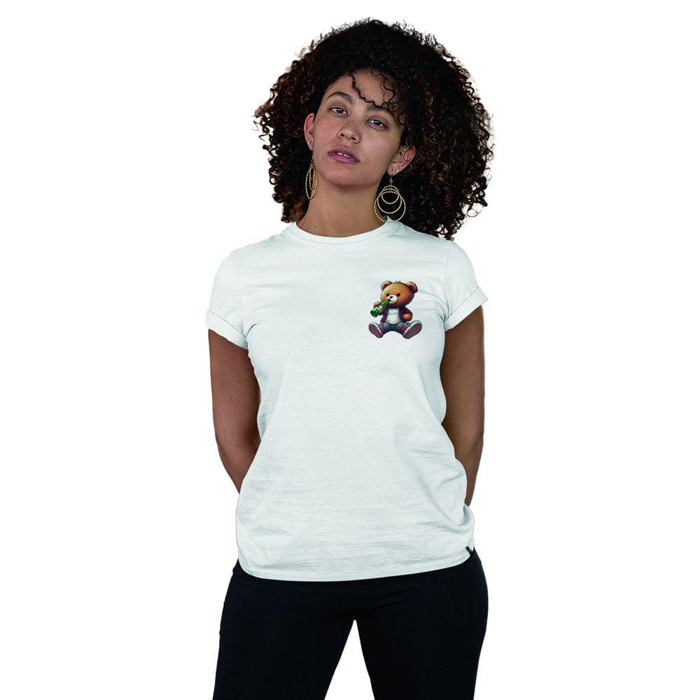 Camiseta Feminina Ursinho Pelúcia Estiloso Bebendo Cerveja