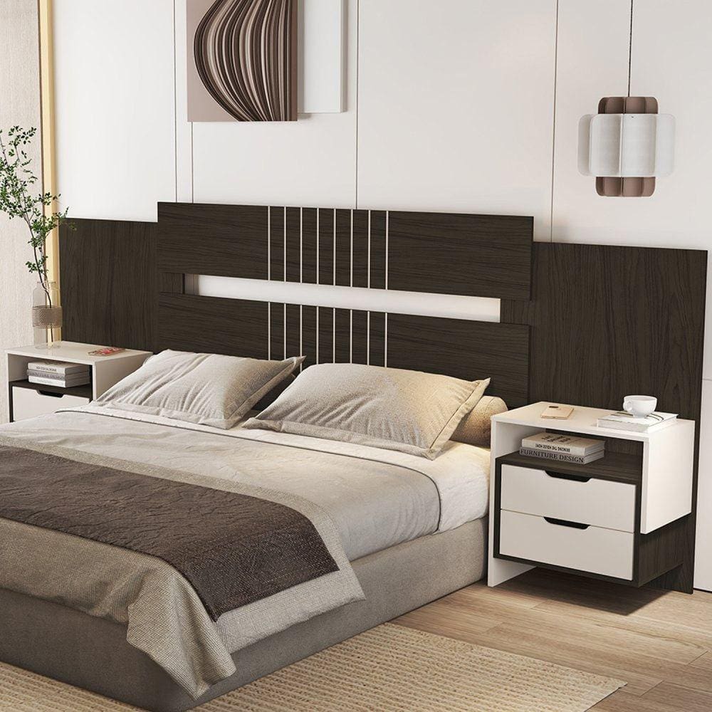 Cabeceira Luiza Extensivel Box 140/160cm Chocolate / Off White