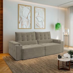 Sofá Retrátil e Reclinável com Porta Copos e Usb 4 Lugares 250cm Embaúba Extra Cabecasa Madeiramadei Cinza Claro Fosco