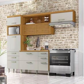 Cozinha 3 Peças Ripado Princesa 100% Mdf Freijó/Off White