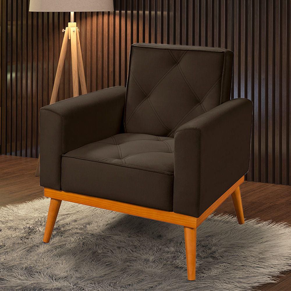 Poltrona Florença Base em Madeira Maciça Veludo Café