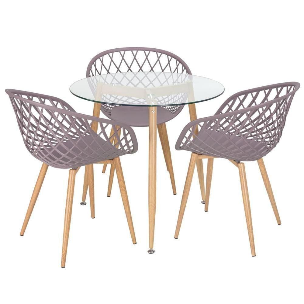 Mesa Redonda Tampo De Vidro 80 Cm + 3 Cadeiras Fendi