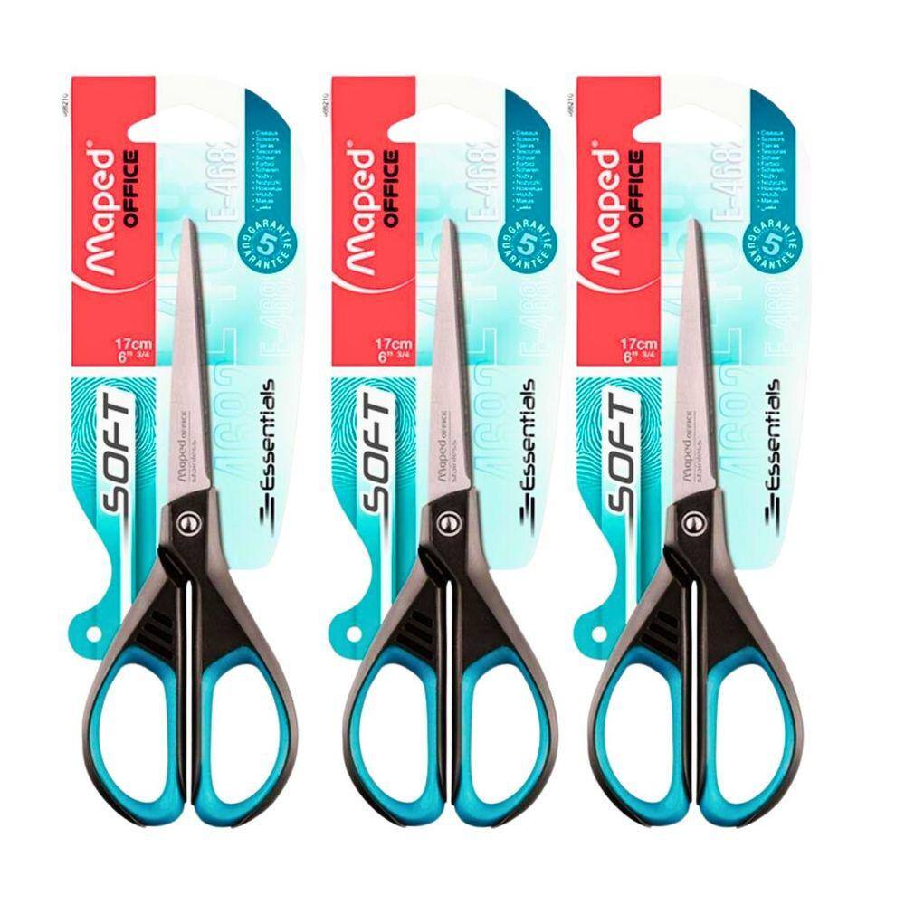 Kit 03 Tesoura de Aço Multiuso Essentials Soft 17cm Blister Maped