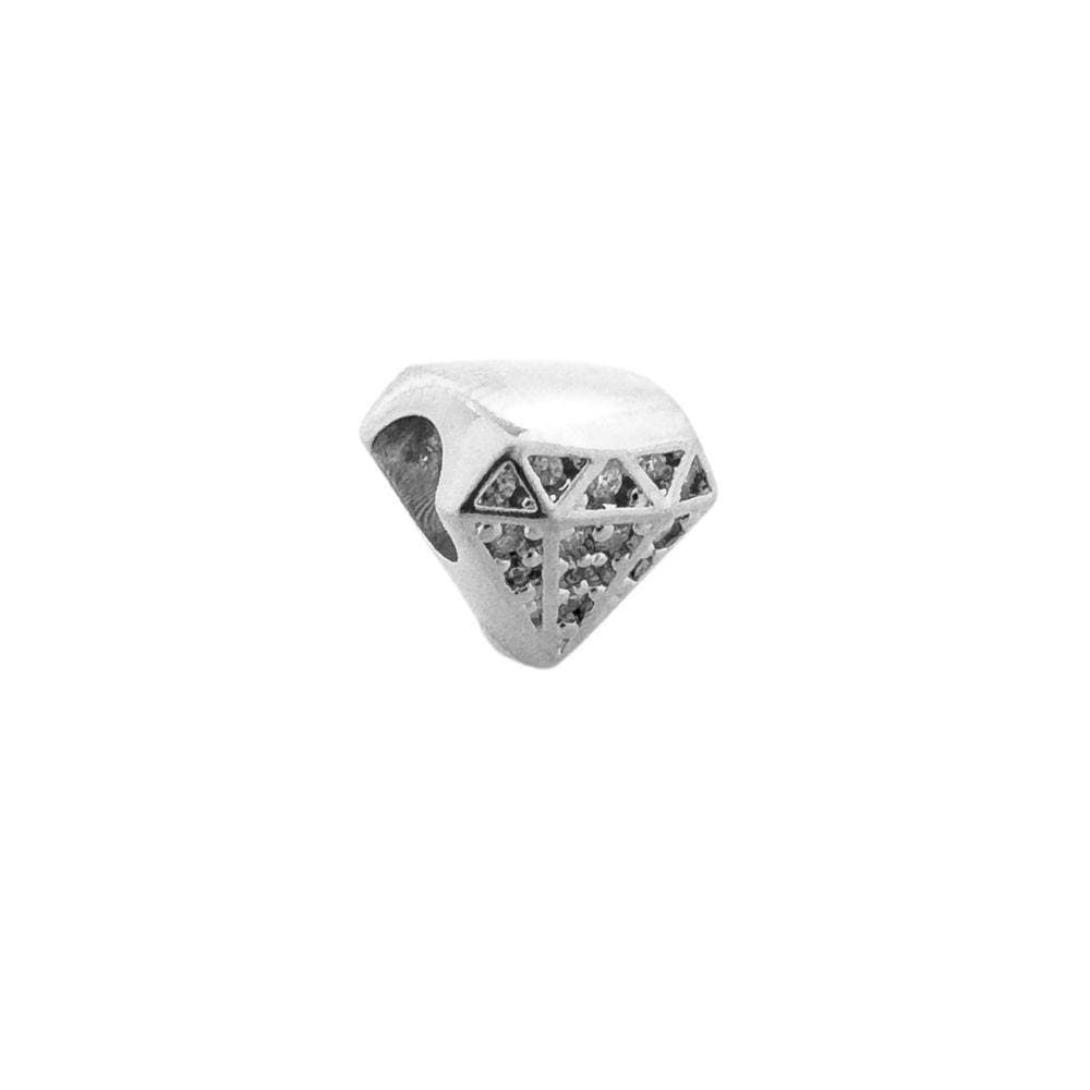 Berloque Diamante Zircônias Banhado a Prata