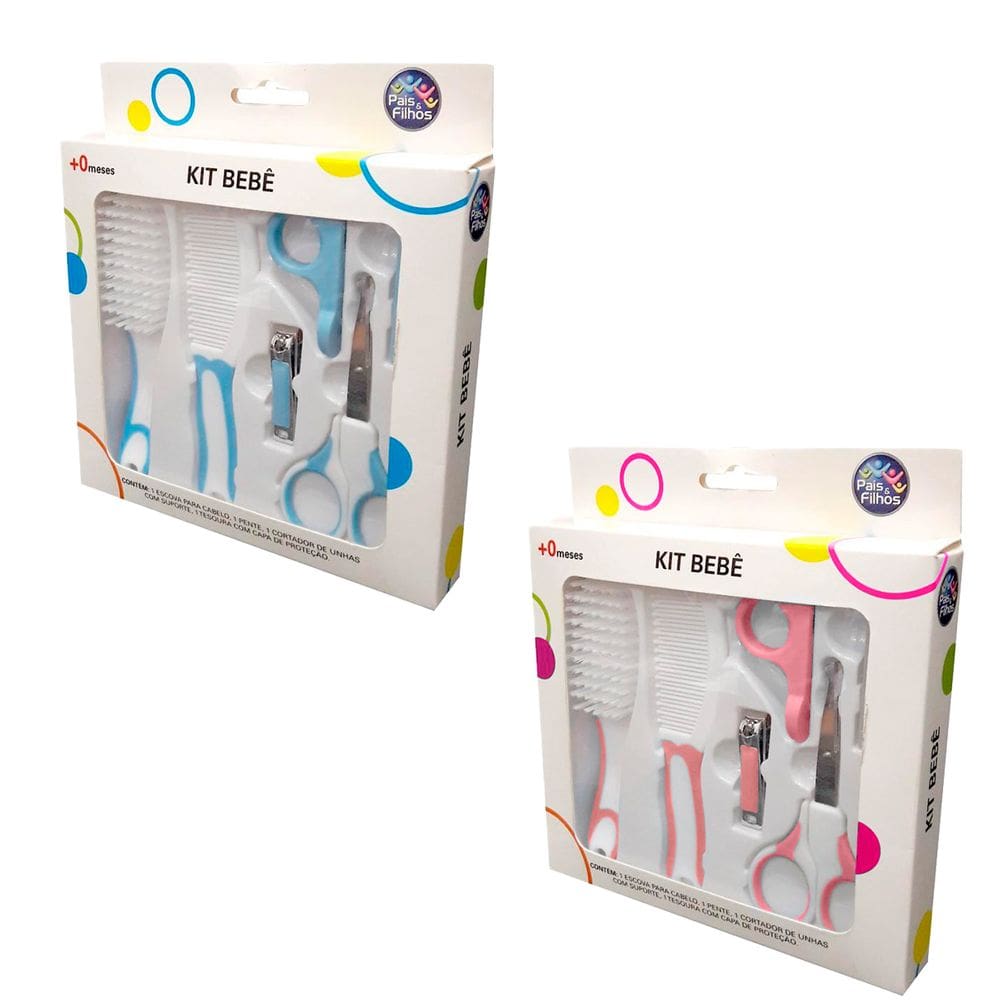Kit Higiene do Bebê Escova Pente Tesoura Cortador de Unha Pais & Filhos