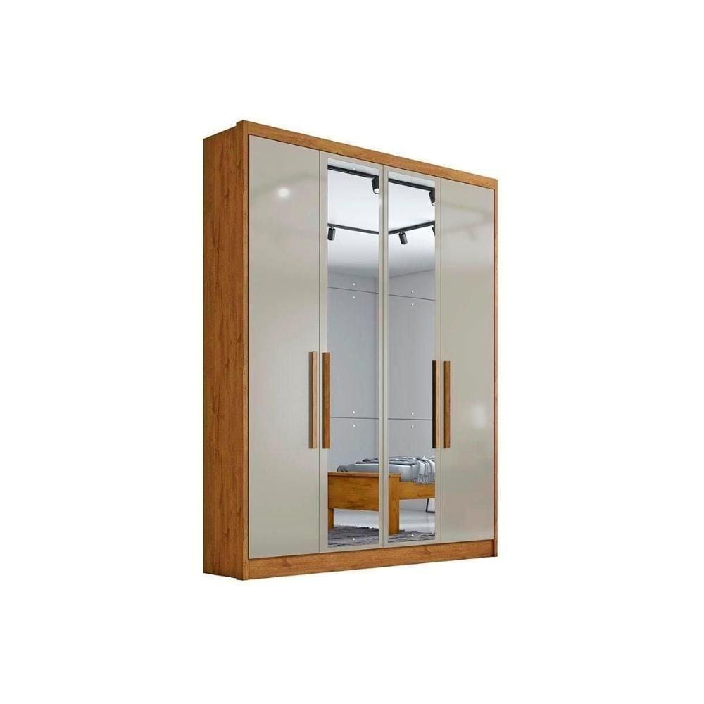Guarda Roupa Solteiro 4 Portas E 3 Gavetas C- Espelho Moderni Freijo Cumaru C- Fendi