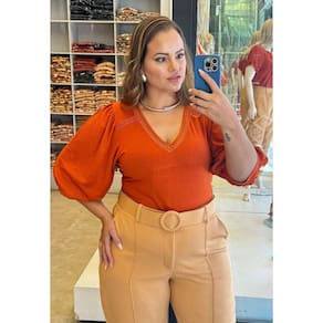 Blusa Feminina Plus Size Manga Princesa Com Detalhes Em Renda