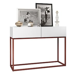 Aparador Buffet Industrial Eros 90cm Pequeno Para Apartamento C/ 2 Gavetas Pes de Ferro Cobre