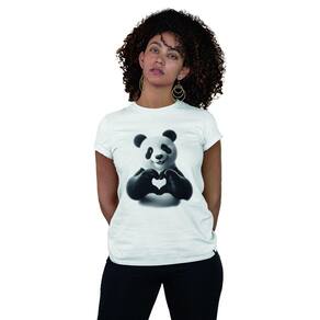 Camiseta Feminina Baby Look Panda Love Coração  Fofo Branca