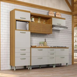 Cozinha 4 Peças Ripado Princesa 100% Mdf Freijó/Off White