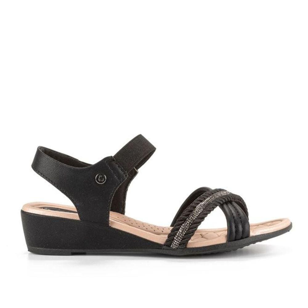 Sandália Campesí Salto Anabela Baixo Feminina Calce Fácil Preto